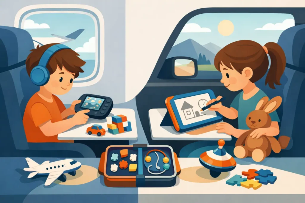 Juguetes para viajar con niños que sí funcionan