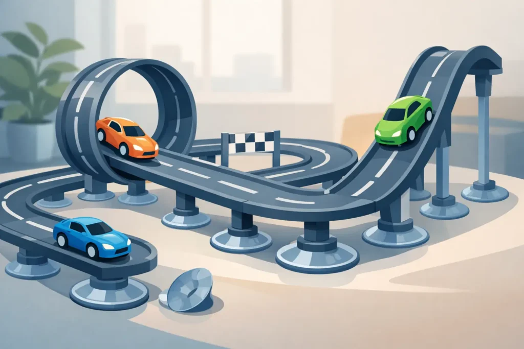Pista de coches con ventosas para jugar más